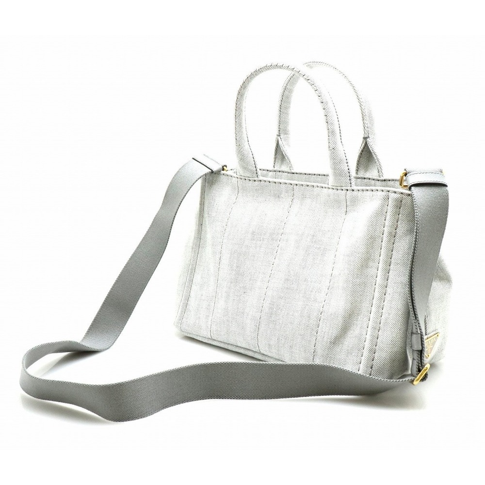 Prada Denim Shoulder Gray Ice Bag 2WAY Canapa Tote Tote Bianco